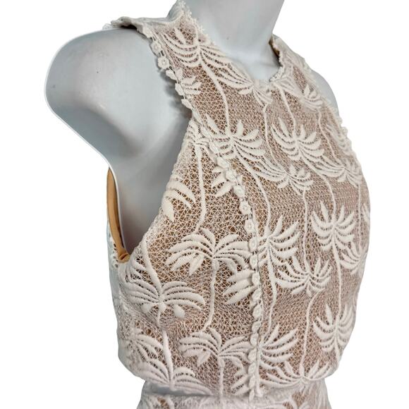 Pink Lemonade White Nude Palm Tree Pineapple Lace Crop Top Midi Skirt Set size M - Picture 13 of 16